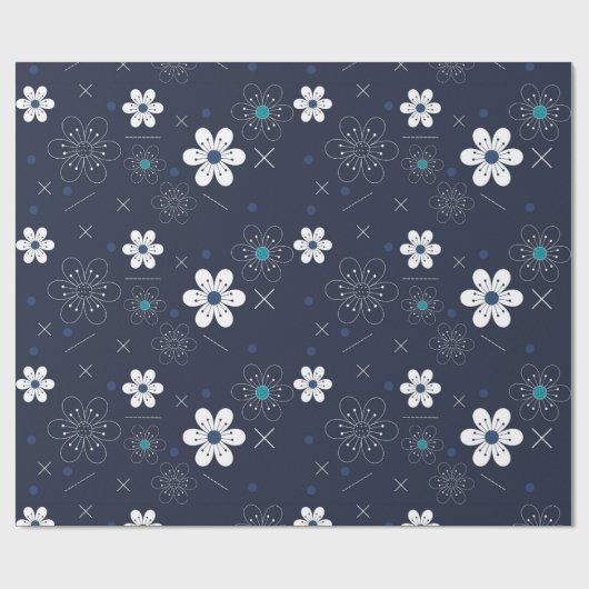 middernacht winterbloemen inpakpapier (Vlak)