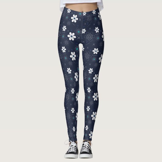 middernacht winterbloemen leggings (Voorkant)