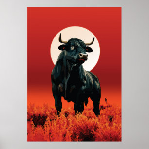 Middernacht Wrath – Majestueuze Zwarte Stier Onder Poster