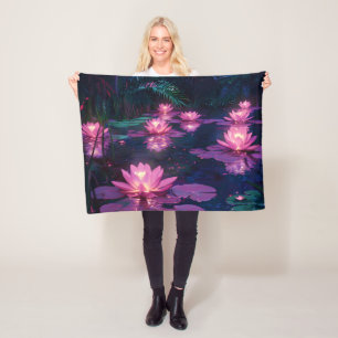 Middernacht Zen Natuur Roze Lotusvijver Fleece Deken
