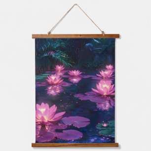 Middernacht Zen Natuur Roze Lotusvijver Hangend Wandkleed