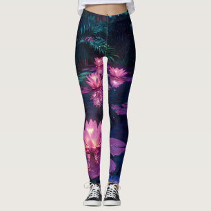 Middernacht Zen Natuur Roze Lotusvijver Leggings