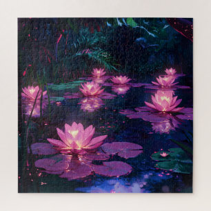 Middernacht Zen Natuur Roze Lotusvijver Legpuzzel