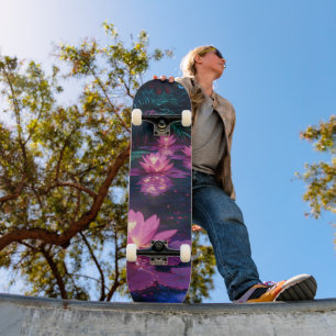 Middernacht Zen Natuur Roze Lotusvijver Persoonlijk Skateboard