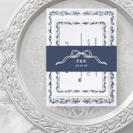 Middernachtblauw | Chic Coquette Strik met Monogra Uitnodigingen Wikkel