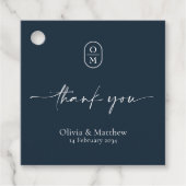 Middernachtblauw | Chic & Modern Trouw Monogram  Bedankjes Labels (Voorkant)