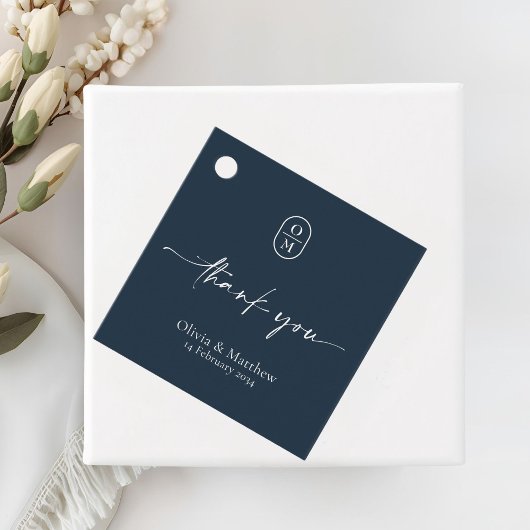 Middernachtblauw | Chic & Modern Trouw Monogram  Bedankjes Labels