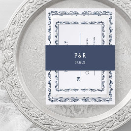 Middernachtblauw | Eenvoudig monogram Uitnodigingen Wikkel