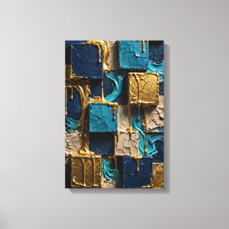 Middernachtblauw en gesmolten gouden kubussen - Ve Canvas Afdruk