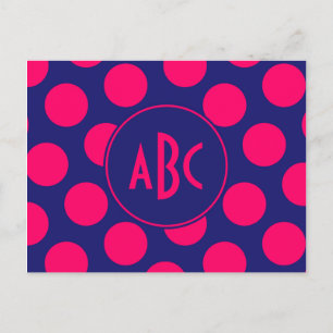 Middernachtblauw en helroze stip-monogram briefkaart