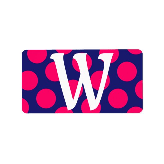 Middernachtblauw en helroze stip monogram etiket (Voorkant)
