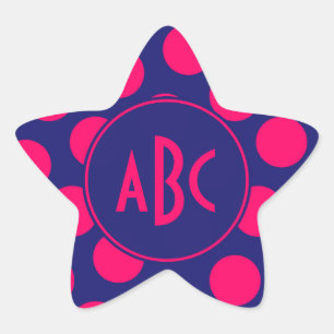 Middernachtblauw en helroze stip monogram ster sticker