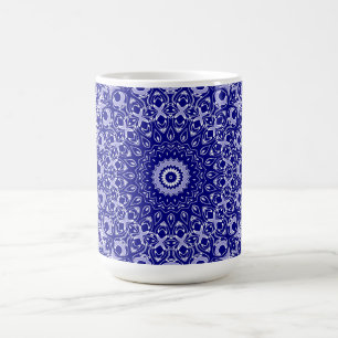 Middernachtblauw en Wit Mandala Patroon Koffiemok