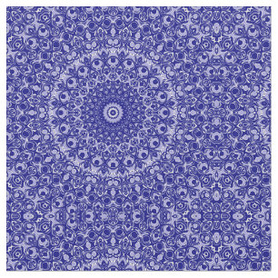 Middernachtblauw en Wit Mandala Patroon Stof