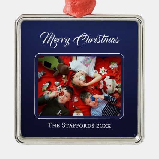 Middernachtblauw Kerst Foto Ornament (Voorkant)