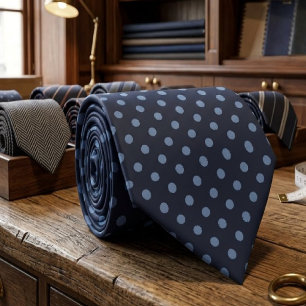 Middernachtblauw met grijzig blauwe polka stippen stropdas