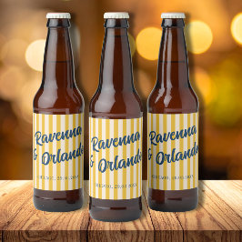 Middernachtblauw Retro Gedempte Perzik Streep Brui Bier Etiket