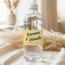 Middernachtblauw Retro Gedempte Perzik Streep Brui Waterfles Etiket