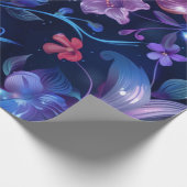 Middernachtblauwe en roze bloemen cadeaupapier (Hoek)