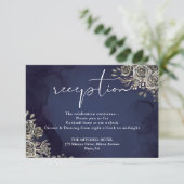 Middernachtblauwe Gotische Trouwreceptie Informatiekaartje (Staand voorkant)