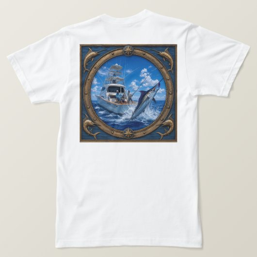 Middernachtblauwe Marlin T-shirt (Design achterkant)