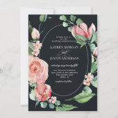 middernachtbloei elegante bloemenbruiloft uitnodig kaart (Voorkant)