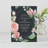 middernachtbloei elegante bloemenbruiloft uitnodig kaart (Staand voorkant)