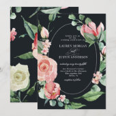 middernachtbloei elegante bloemenbruiloft uitnodig kaart (Voorkant / Achterkant)