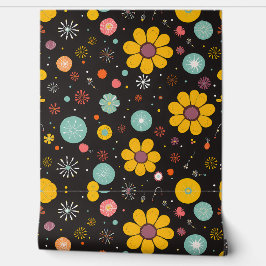 Middernachtbloei: Retro bloemenexplosie Behang