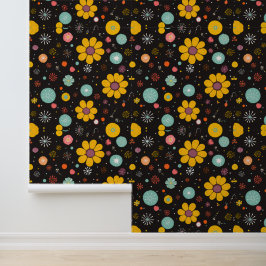 Middernachtbloei: Retro bloemenexplosie Behang