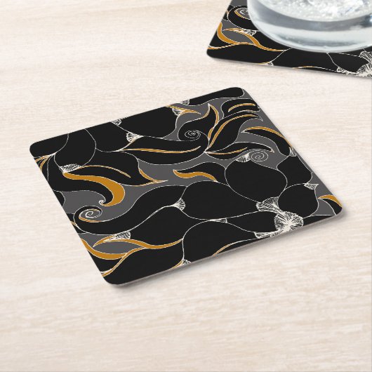 Middernachtbloemblaadjes – Elegant bloemenpatroon Kartonnen Onderzetters (Schuin)