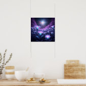 Middernachtbloemveld onder gloeiende kosmische hem poster (Keuken)