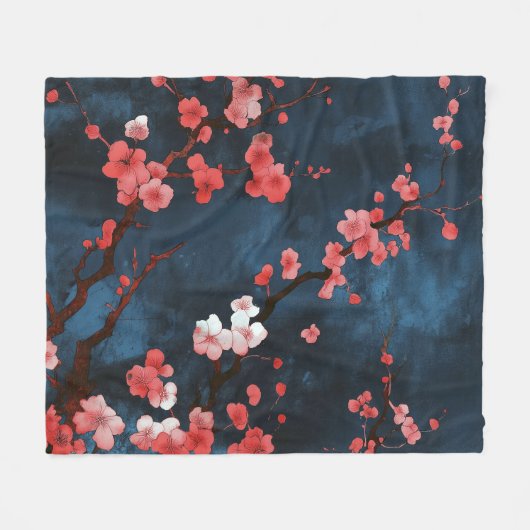 Middernachtbloesems Fleece Deken (Voorkant (Horizontaal))