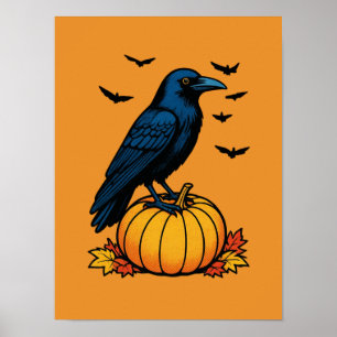 Middernachtelijke Raaf en Herfstpompoen Poster