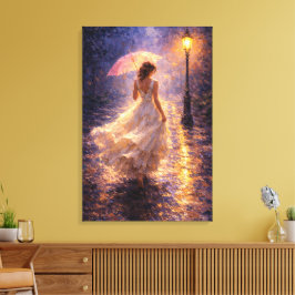 Middernachtelijke Regen: Impasto Stijl Canvas Afdruk