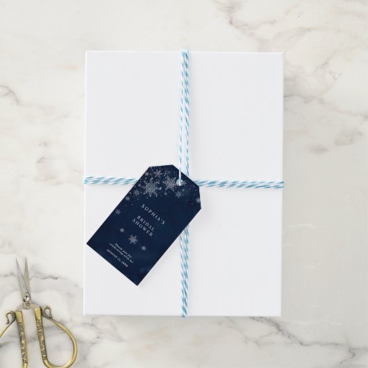 Middernachtelijke Sneeuwvlokken Winter Bruiloftssh Cadeaulabel (Met Touw)