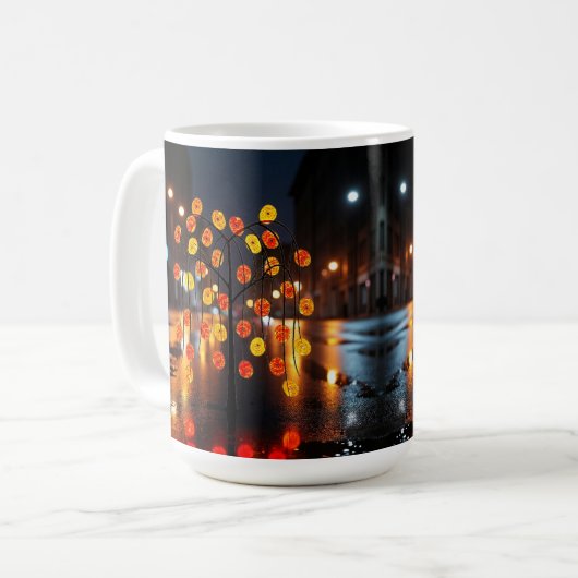 Middernachtelijke stadsbokeh koffiemok (Voorkant links)