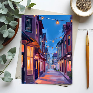Middernachtelijke wandeling   Waterverfschilderij  Briefkaart