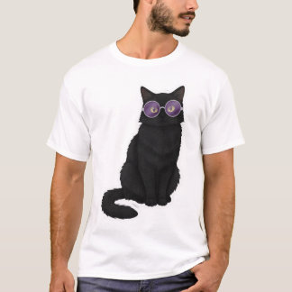 Middernachtkat met paarse bril t-shirt