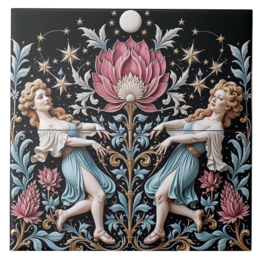 Middernachtsdans rond de roze lotus tegeltje (Voorkant)