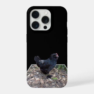 "Middernachtveren: Een Zwarte Kip in Popout Kunst" iPhone 15 Pro Case