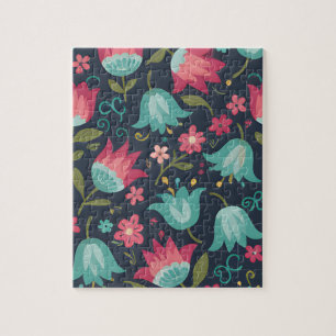 Middernachtwei: Betoverend Volkskunst Tulp Patrone Legpuzzel