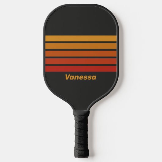  middernachtzonsondergang over striping met naam pickleball paddle (Voorkant)