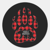 Middle Brother Bear Red Plaid Buffalo Middle Broth Ronde Sticker (Voorkant)