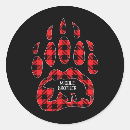 Middle Brother Bear Red Plaid Buffalo Middle Broth Ronde Sticker (Voorkant)