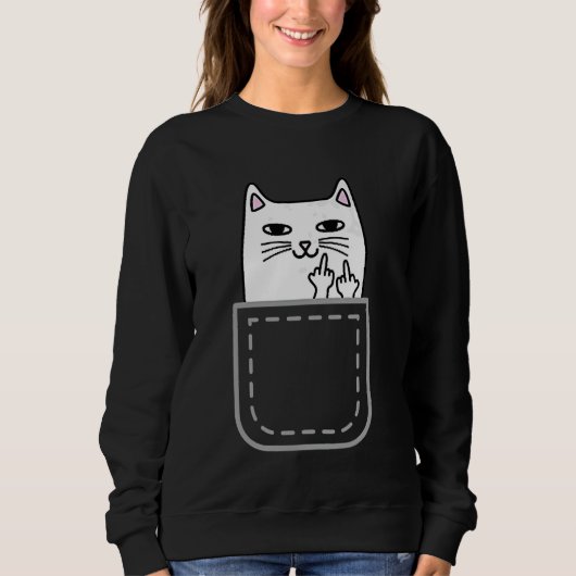 Middle Finger Cat Pocket Funny Cartoon Cat White P Trui (Voorkant)