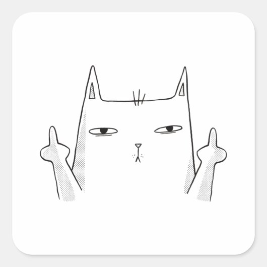 MIDDLE FINGER CAT VIERKANTE STICKER (Voorkant)