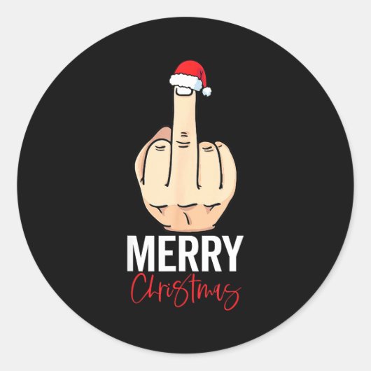 Middle Finger Merry Christmas Ronde Sticker (Voorkant)