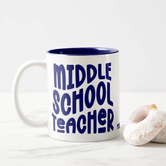 Middle School Teacher Dark Blue Typography Tweekleurige Koffiemok (Met donut)