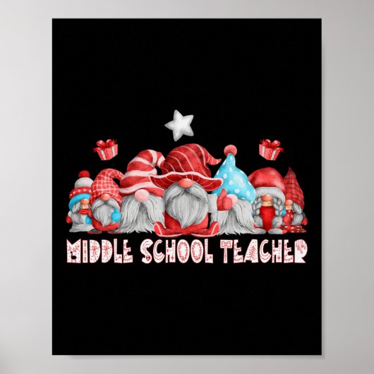 Middle School Teacher Job Christmas Gnome Ck To Sc Poster (Voorkant)
